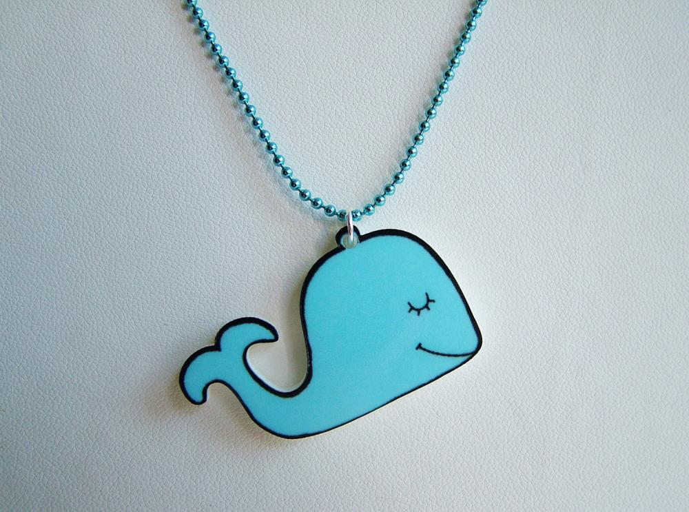 Cute Pale Blue Whale Acrylic Laser Cut Necklace - Kawaii Jewellery - Larry the Whale a Hoobynoo World Character